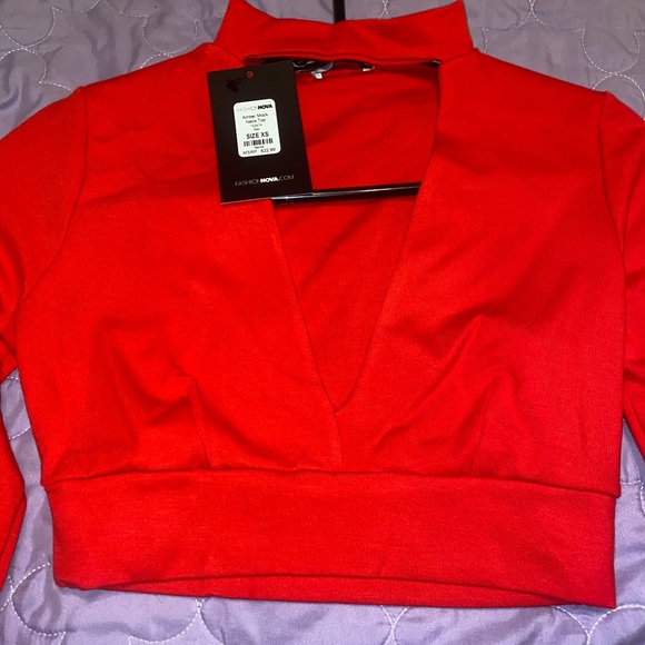 Red Crop Top with a Cut-Out - Picture 2 of 3